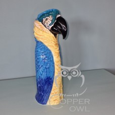 Hand Painted Tall Parrot Macaw Flower Vase in Yellow & Blue