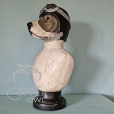 Quirky Racing Dog Driver Bust in Helmet and Goggles